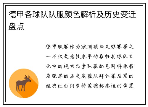德甲各球队队服颜色解析及历史变迁盘点